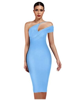 Women's Cut Out One Shoulder Sleeveless Split Club Party Fashion Bandage Dress