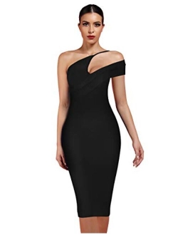 Women's Cut Out One Shoulder Sleeveless Split Club Party Fashion Bandage Dress