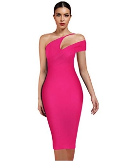 Women's Cut Out One Shoulder Sleeveless Split Club Party Fashion Bandage Dress