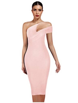 Women's Cut Out One Shoulder Sleeveless Split Club Party Fashion Bandage Dress