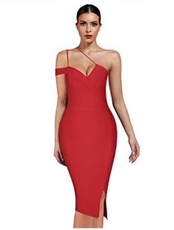 Women's Cut Out One Shoulder Sleeveless Split Club Party Fashion Bandage Dress