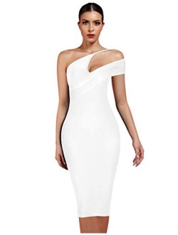 Women's Cut Out One Shoulder Sleeveless Split Club Party Fashion Bandage Dress