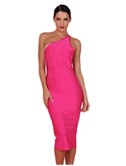 Women's Sexy One Shoulder Open Back Midi Night Party Bodycon Celebrity Bandage Dress