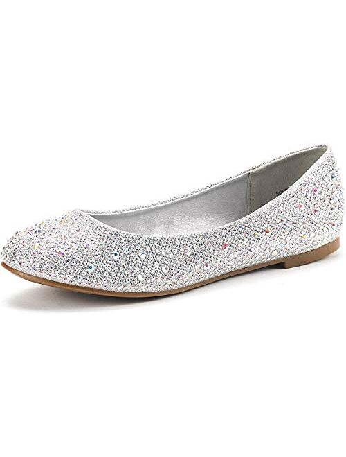 DREAM PAIRS Women's Sole-Shine Rhinestone Ballet Flats Shoes