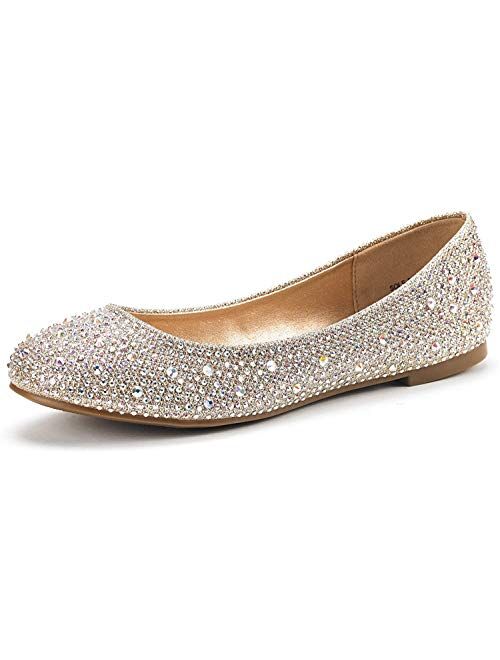 DREAM PAIRS Women's Sole-Shine Rhinestone Ballet Flats Shoes