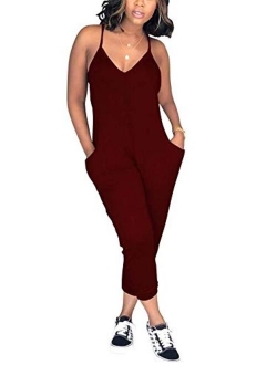 QUEENIE VISCONTI Women's Summer Jumper Racerback V Neck One Piece Romper Harem Pants Overalls Jumpsuits