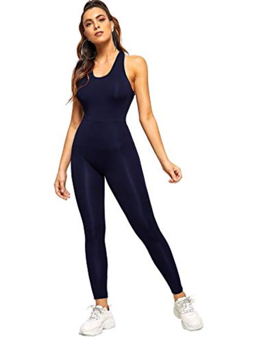 SweatyRocks Women's Spaghetti Strap Criss Cross Back Bodycon Tank Jumpsuits Rompers Playsuit