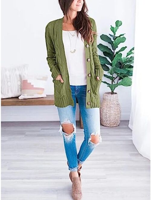 PRETTYGARDEN Women’s Long Sleeve Open Front Knitted Cardigan Sweater Button Down Chunky Outwear Coat with Pockets