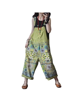 Women's Loose Baggy Cotton Wide Leg Jumpsuits Rompers Overalls Harem Pants Distressed