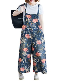 Women's Loose Baggy Cotton Wide Leg Jumpsuits Rompers Overalls Harem Pants Distressed