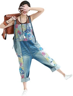 Women's Loose Baggy Cotton Wide Leg Jumpsuits Rompers Overalls Harem Pants Distressed