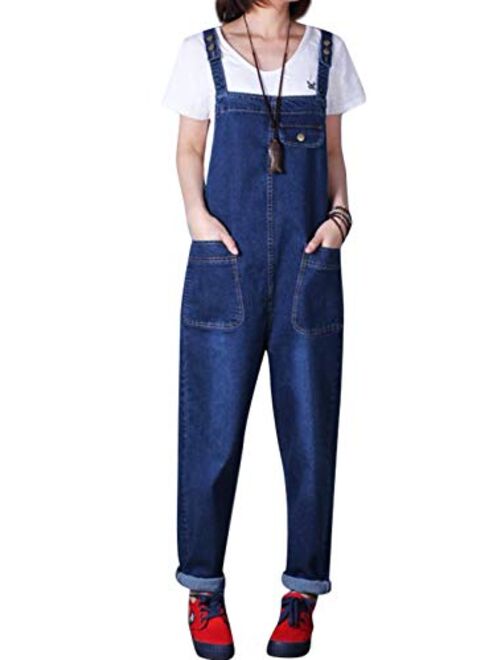 Women's Loose Baggy Cotton Wide Leg Jumpsuits Rompers Overalls Harem Pants Distressed