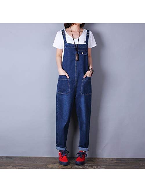 Women's Loose Baggy Cotton Wide Leg Jumpsuits Rompers Overalls Harem Pants Distressed