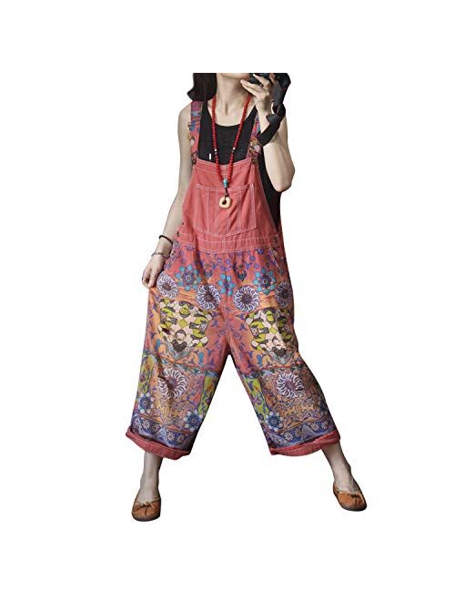 Women's Loose Baggy Cotton Wide Leg Jumpsuits Rompers Overalls Harem Pants Distressed