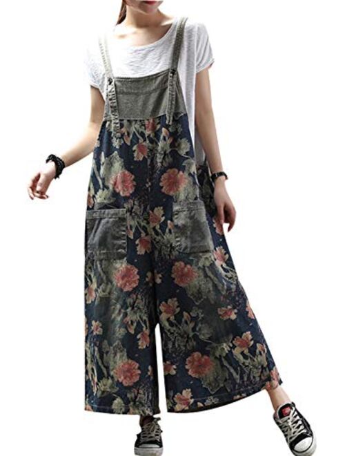 Women's Loose Baggy Cotton Wide Leg Jumpsuits Rompers Overalls Harem Pants Distressed