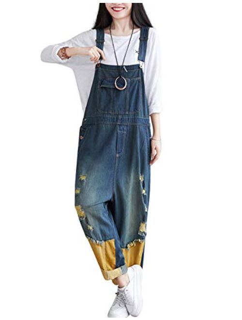 Flygo Women's Loose Baggy Cotton Wide Leg Drop Crotch Cropped Jumpsuit Rompers Overalls