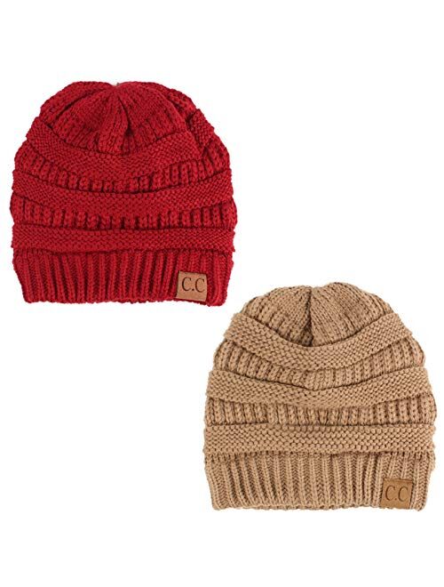 CC Fleeced Fuzzy Lined Unisex Chunky Thick Warm Stretchy Beanie Hat Cap