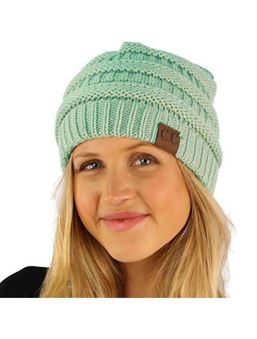 CC Fleeced Fuzzy Lined Unisex Chunky Thick Warm Stretchy Beanie Hat Cap