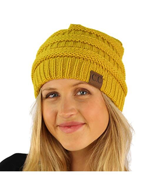 CC Fleeced Fuzzy Lined Unisex Chunky Thick Warm Stretchy Beanie Hat Cap