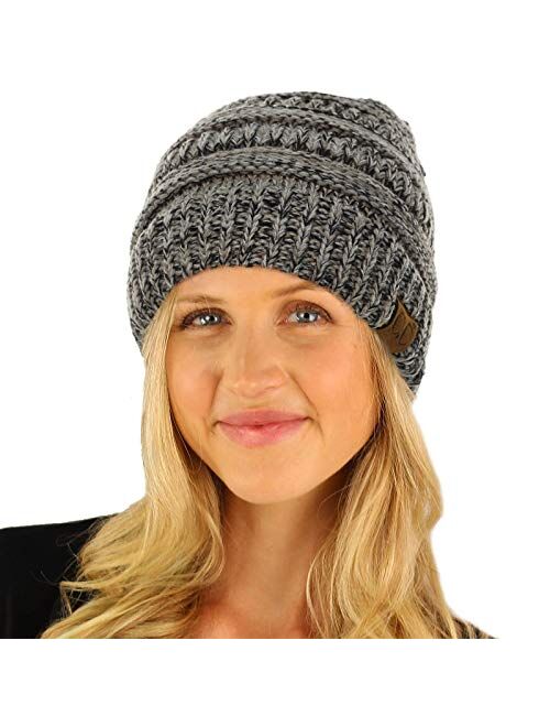 CC Fleeced Fuzzy Lined Unisex Chunky Thick Warm Stretchy Beanie Hat Cap