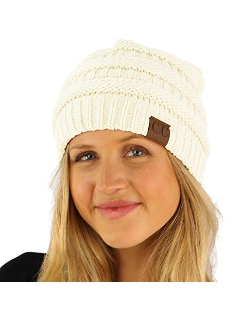 CC Fleeced Fuzzy Lined Unisex Chunky Thick Warm Stretchy Beanie Hat Cap