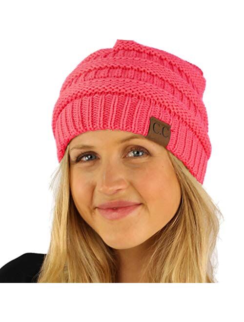 CC Fleeced Fuzzy Lined Unisex Chunky Thick Warm Stretchy Beanie Hat Cap