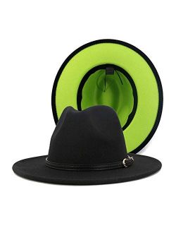 Eric Carl Wide Brim Fedora Hats for Women Dress Hats for Men Two Tone Panama Hat with Belt Buckle/Bowknot Band