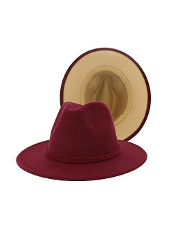 Eric Carl Wide Brim Fedora Hats for Women Dress Hats for Men Two Tone Panama Hat with Belt Buckle/Bowknot Band