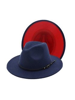 Eric Carl Wide Brim Fedora Hats for Women Dress Hats for Men Two Tone Panama Hat with Belt Buckle/Bowknot Band