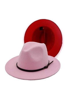 Eric Carl Wide Brim Fedora Hats for Women Dress Hats for Men Two Tone Panama Hat with Belt Buckle/Bowknot Band