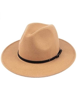 Eric Carl Wide Brim Fedora Hats for Women Dress Hats for Men Two Tone Panama Hat with Belt Buckle/Bowknot Band