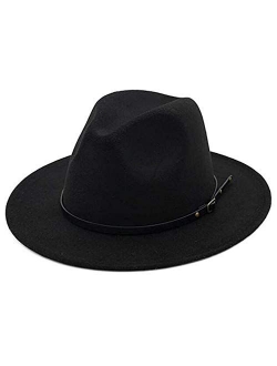 Eric Carl Wide Brim Fedora Hats for Women Dress Hats for Men Two Tone Panama Hat with Belt Buckle/Bowknot Band