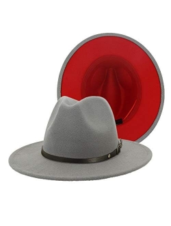 Eric Carl Wide Brim Fedora Hats for Women Dress Hats for Men Two Tone Panama Hat with Belt Buckle/Bowknot Band