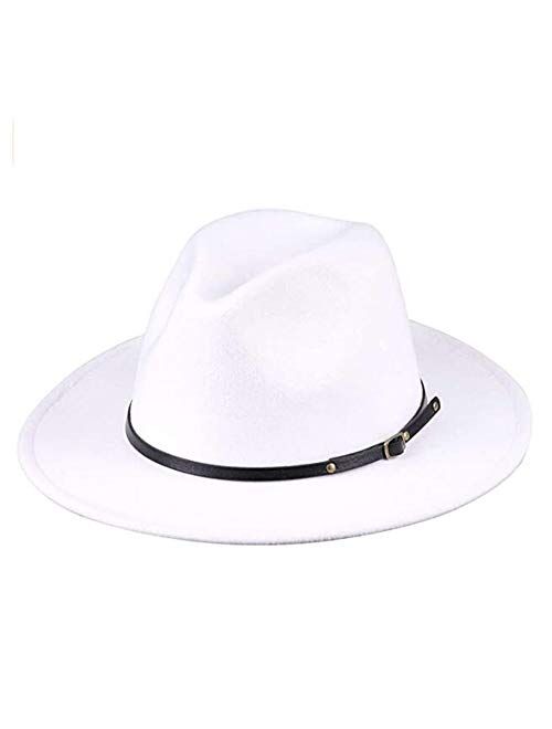 Eric Carl Wide Brim Fedora Hats for Women Dress Hats for Men Two Tone Panama Hat with Belt Buckle/Bowknot Band