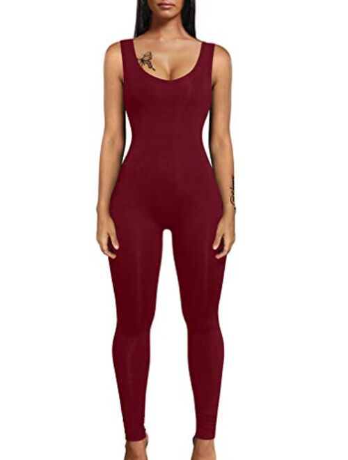 LAGSHIAN Women's Sexy V Neck Tank Sleeveless Elasitic Waist Jumpsuit Romper