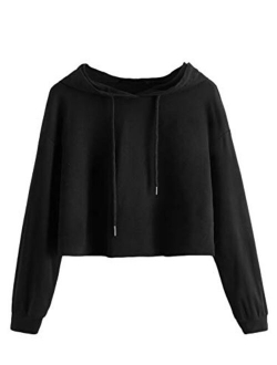 Women's Casual Long Sleeve Pullover Hoodies Crop Tops Sweatshirt