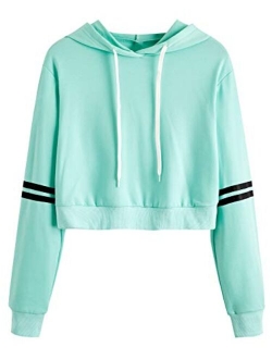 Women's Casual Long Sleeve Pullover Hoodies Crop Tops Sweatshirt