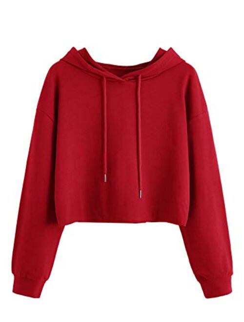 MAKEMECHIC Women's Casual Long Sleeve Pullover Hoodies Crop Tops Sweatshirt