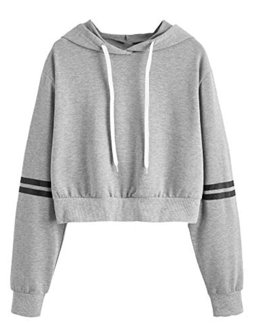 MAKEMECHIC Women's Casual Long Sleeve Pullover Hoodies Crop Tops Sweatshirt