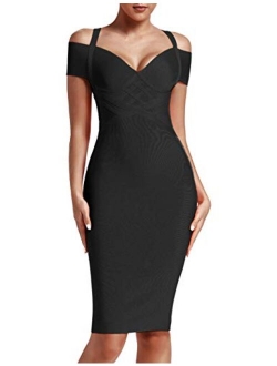 Women's Strap Sexy V Neck Bodycon Clubwear Party Bandage Dress