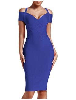 Women's Strap Sexy V Neck Bodycon Clubwear Party Bandage Dress