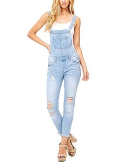 Misassy Womens Ripped Denim Bib Overall Jumpsuit Jeans Skinny Distressed Long Rompers