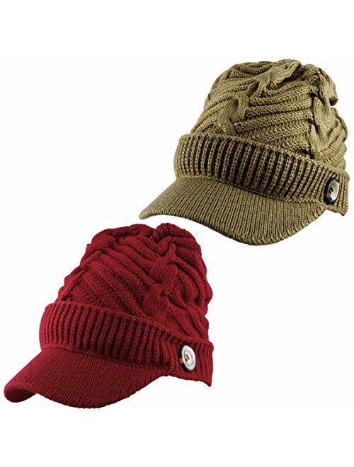 Samtree Womens Beanie Hat with Visor,Winter Warm Cable Knit Ski Cap 2 or 1 Pack