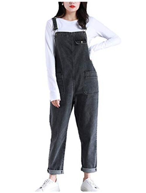 Flygo Women's Loose Baggy Denim Bib Overalls Jumpsuit Harem Pants