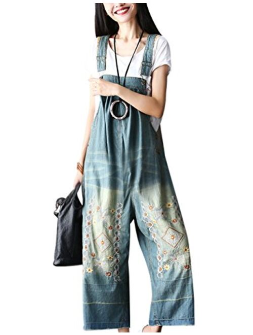 Bigasset Women's Casual Baggy Denim Bib Overalls Pant Jeans Jumpsuits