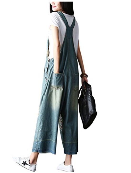 Bigasset Women's Casual Baggy Denim Bib Overalls Pant Jeans Jumpsuits