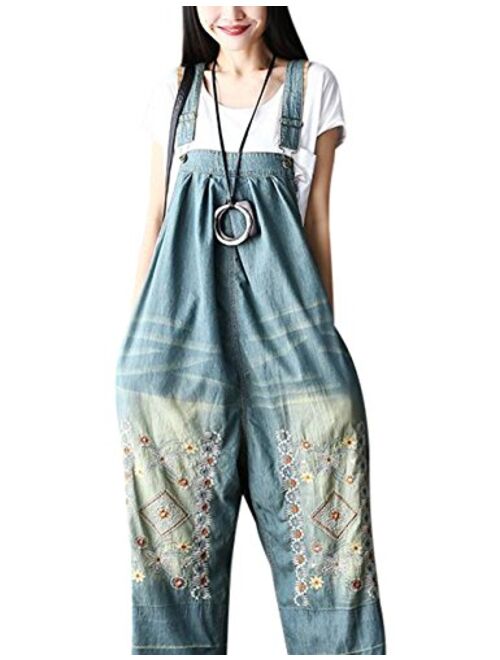 Bigasset Women's Casual Baggy Denim Bib Overalls Pant Jeans Jumpsuits