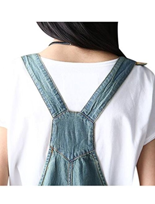 Bigasset Women's Casual Baggy Denim Bib Overalls Pant Jeans Jumpsuits