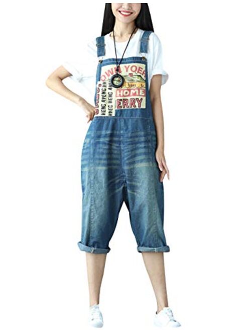 Bigasset Women's Casual Baggy Denim Bib Overalls Pant Jeans Jumpsuits