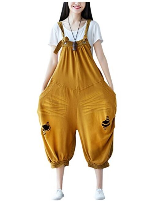 Bigasset Women's Casual Baggy Denim Bib Overalls Pant Jeans Jumpsuits